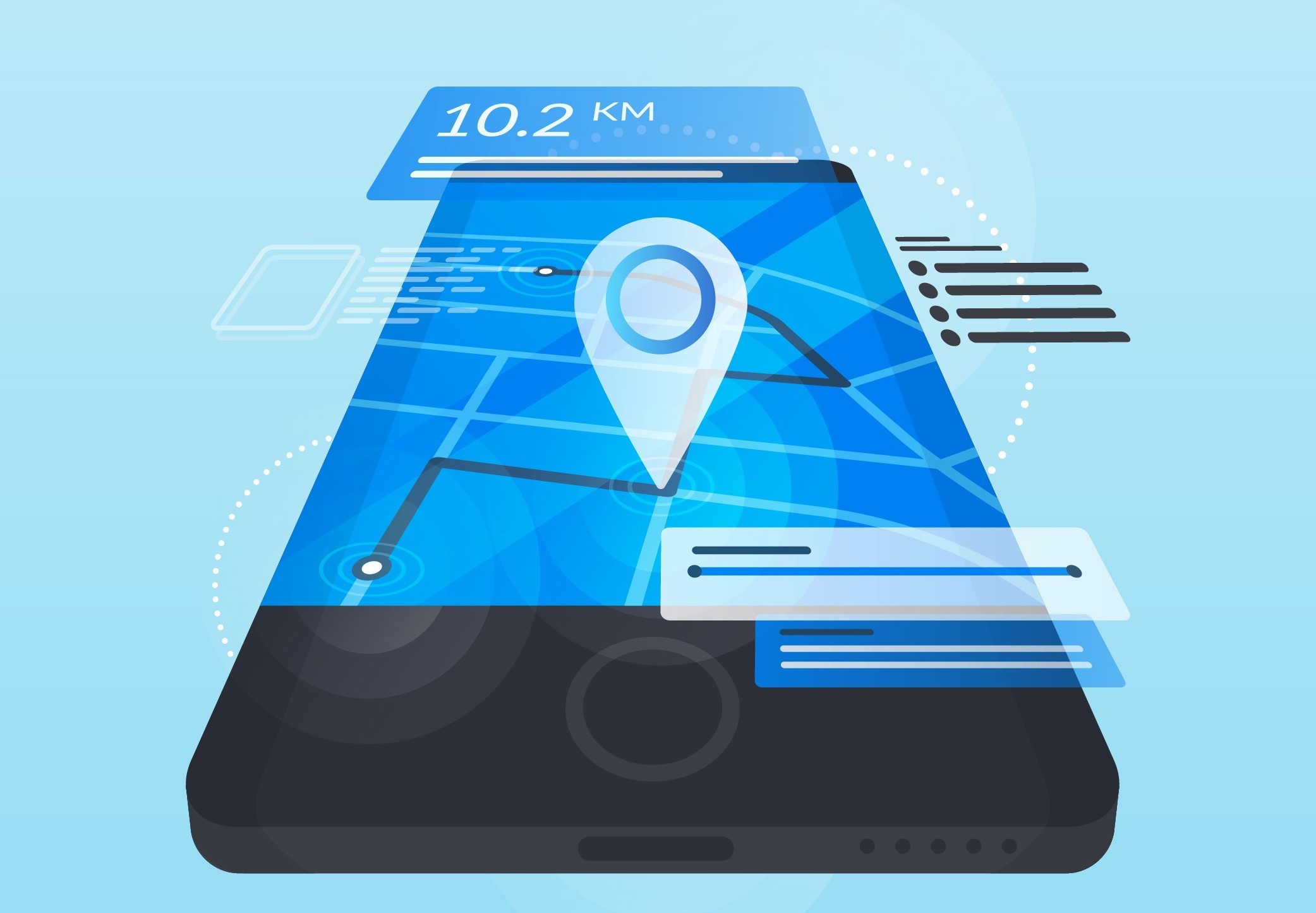 3D phone with map pin icon popping out, representing skip tracing services using data tools to find accurate contact details quickly.