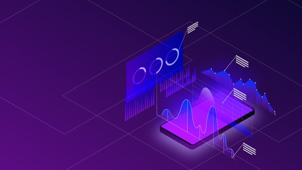 Blue and purple data charts with a digital screen displaying analytics, representing data-driven outreach strategy.