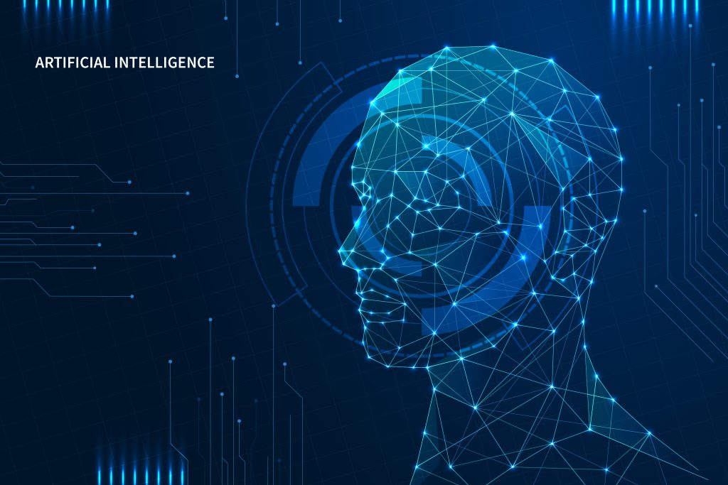 Artificial intelligence head composed of interconnected sparkling dots, representing the fusion of AI and strategic outreach.