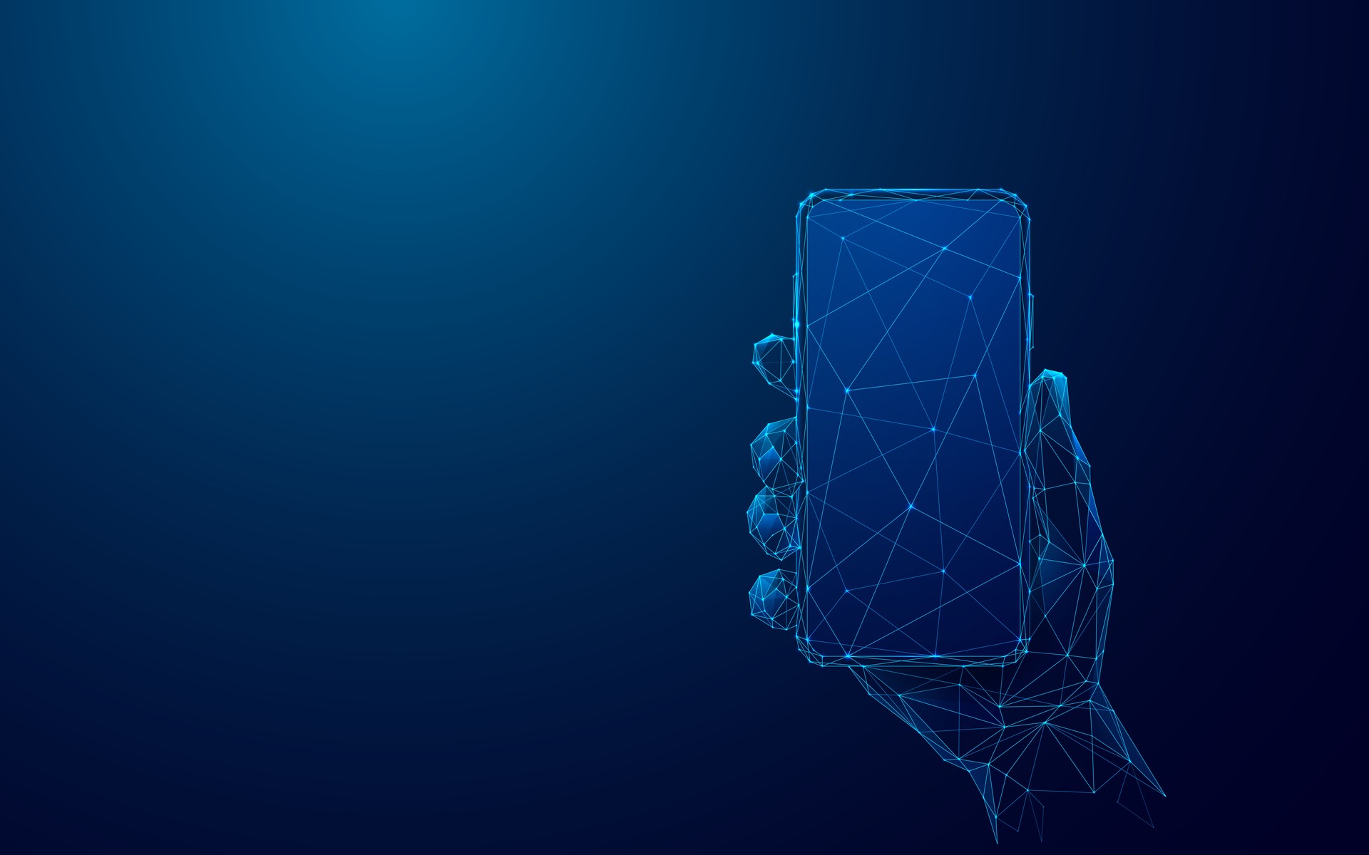 Modern blue-toned hand holding a mobile phone, symbolizing human connection through tech-enabled communication.