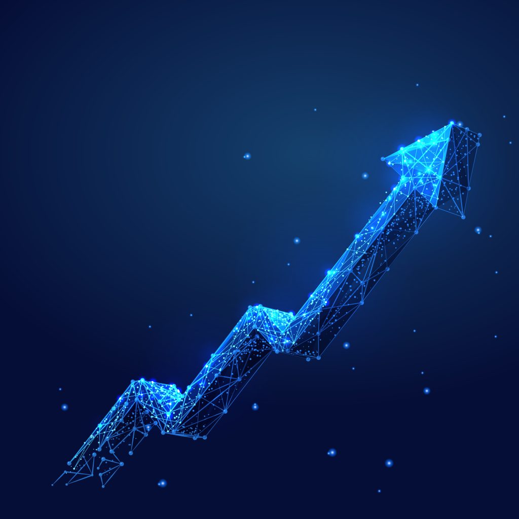 Large blue arrow rising upward, representing growth and increased results from cold calling and texting strategies.